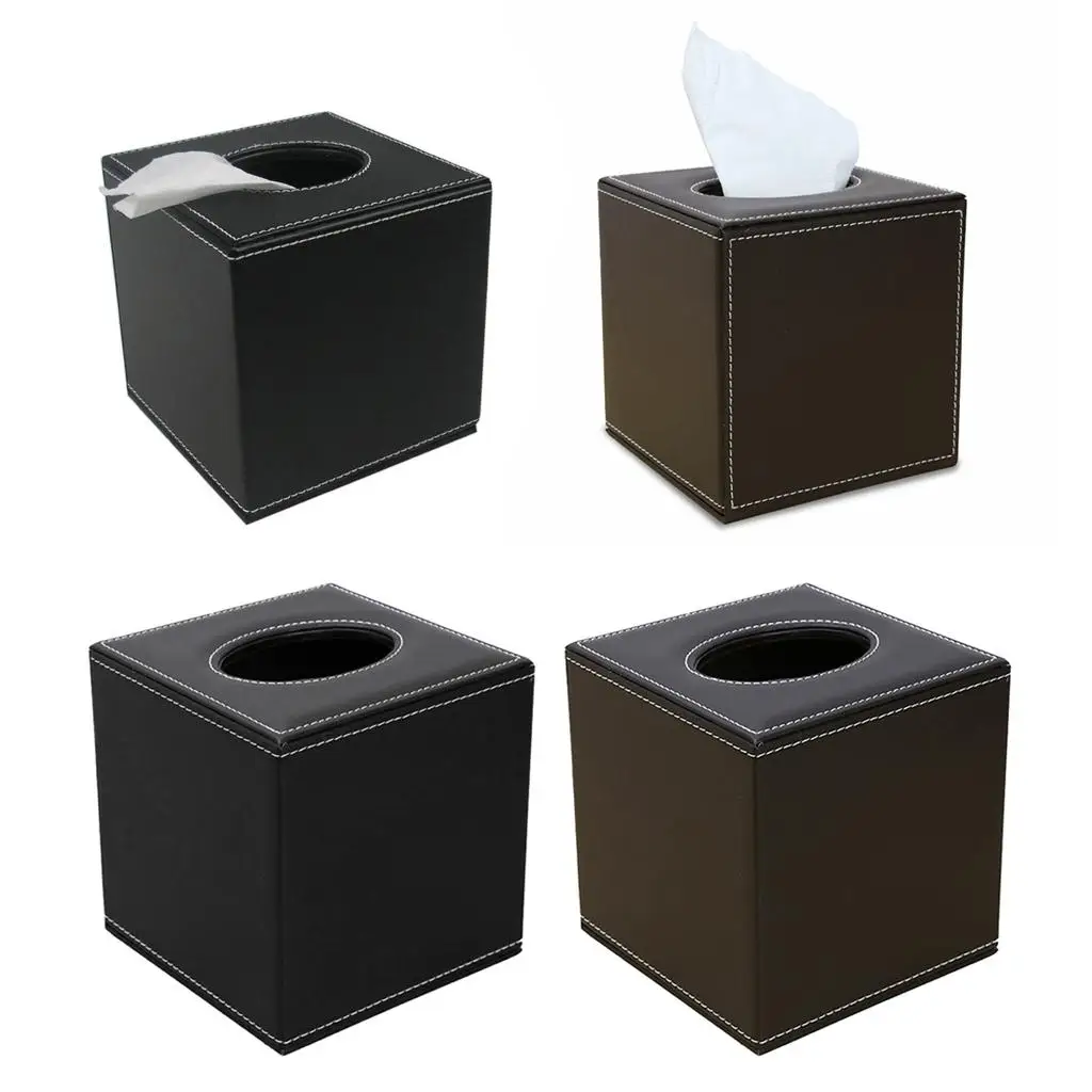 PU Leather Square Facial Tissue Box Cover Elegant Countertop Tissue Container Paper Napkin Holder for Home Living Room 5