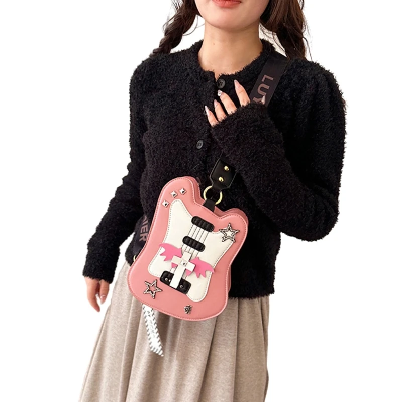 Violin Shaped Crossbody Bag PU Crossbody Handbag Women Small Purse Phone Shoulder Bag Adjustable Shoulder Strap E74B
