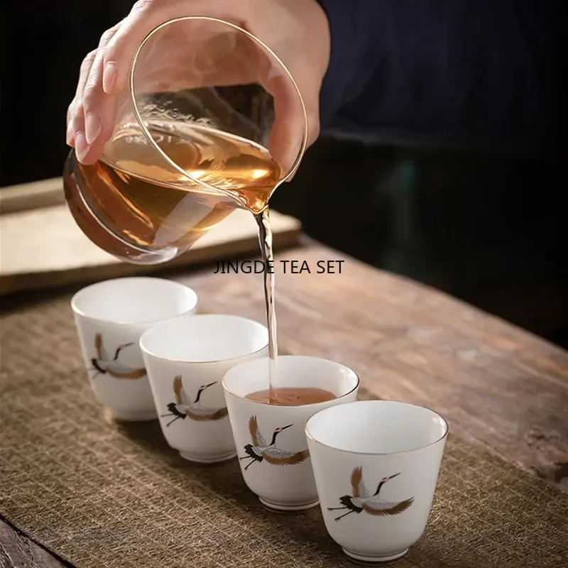 1pcs Chinese Ceramic Tea Cup Hand-painted Bird Pattern Travel Meditation Cup Handmade Tea Bowl Household Tea Set