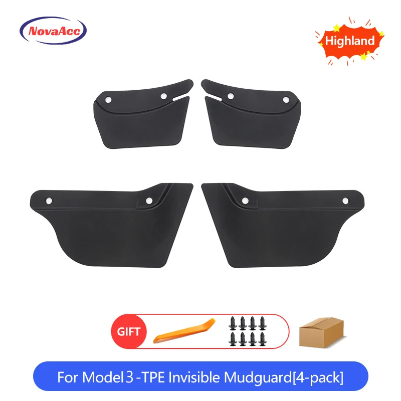 Set van 4 spatlappen voor Tesla Model 3 Highland 2024 Model Y 2021-2023, boorgaten, spatwaterdicht, beschermt de voorkant en modder