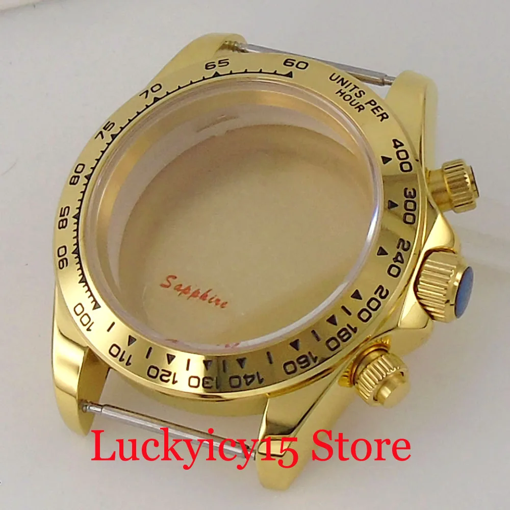 Nuova Versione Cassa In Acciaio Inossidabile Oro 39Mm Fit Quartz Vk63 Vk64 Orologio Con Movimento Per Uomo Vetro Zaffiro