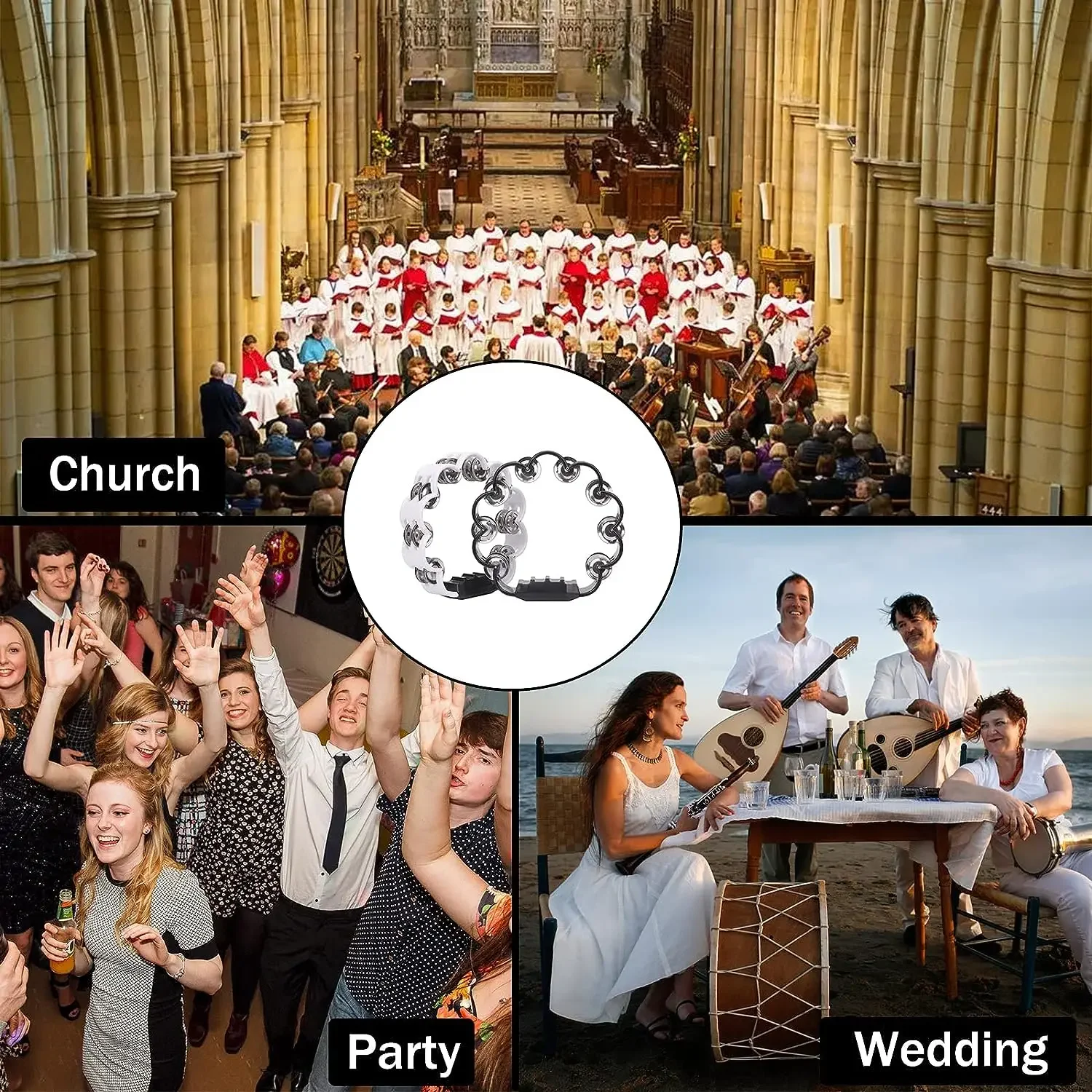 2-Pack 8.25" Double Row Tambourine for Adult Church Party Flower Form Metal Jingles Hand Held Percussion Drum