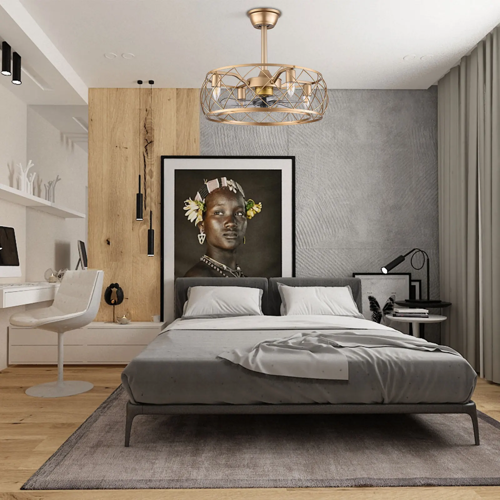 

20" Modern Ceiling Fan with Lights and Remote Control, Encloed Ceiling Fan For Kitchen Bedroom Living Dinning Room Gold