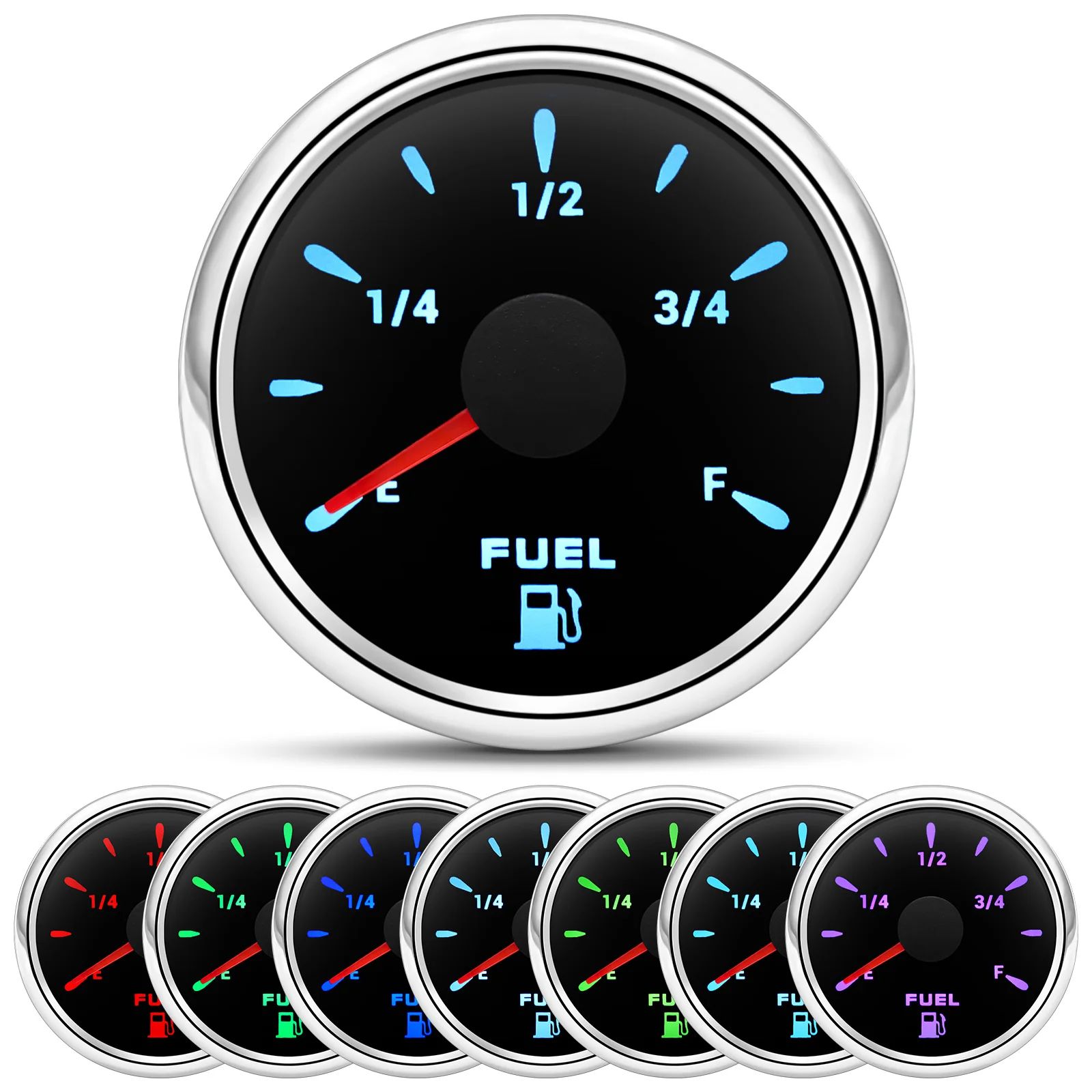 2" 52mm Fuel Level Gauge With 7 Color Light 0-190ohm Oil Tank Level Meter Indica