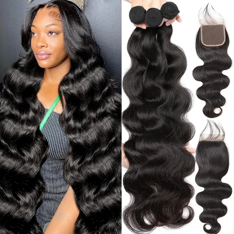 Body Wave Human Hair Bundle With 4x4 13x4 HD Closure Frontal Hair Weave 3/4 Bundle With Closure 100% Remy Human human hair weave