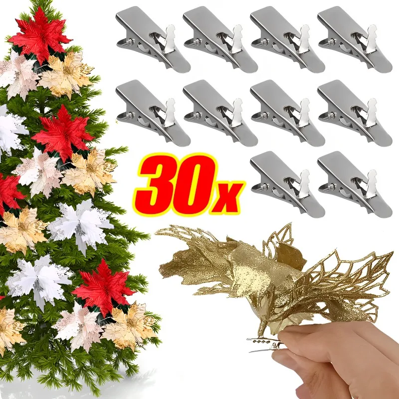 30201pcsMiniMetalClipsChristmasTreeFlowerOrnamentsFixedClip