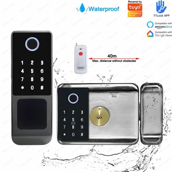 야외 방수 IP66 투야 TTLock 지문 카드 코드 전자 비밀번호 앱, 키리스 엔트리 노브, 가정용 스마트 문짝 잠금 장치