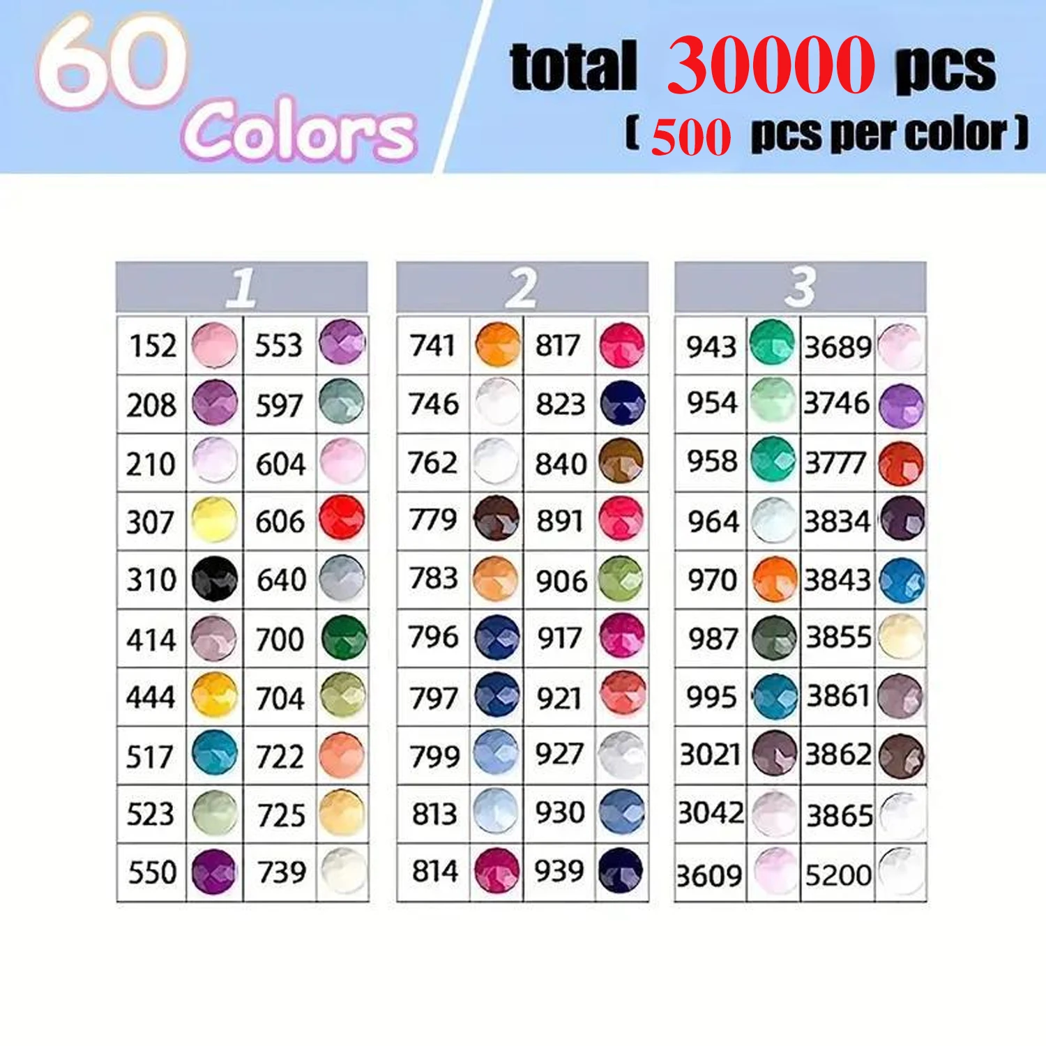60 Vibrant Colored Diamond Painting Kits (500 Diamonds Each), Suitable for DIY Diamond Painting, Nail Art, and Other Decorations - 2