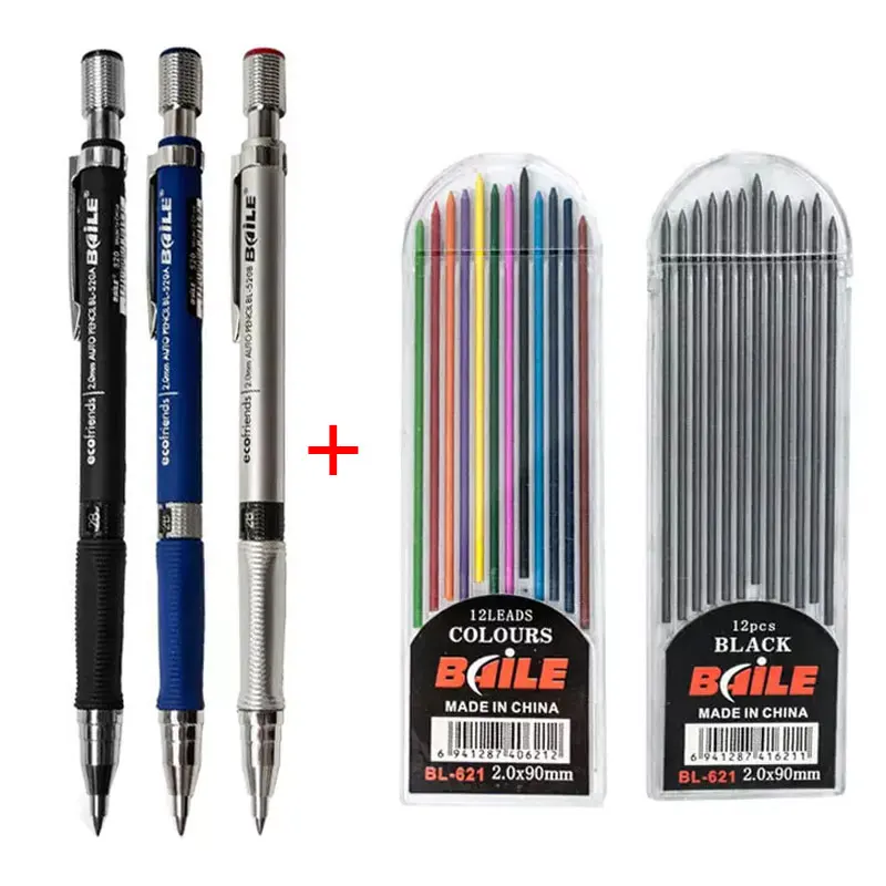Tanie 2.0mm ołówki mechaniczne zestaw 2B automatyczne ołówki studenckie szary/kolorowy ołówek