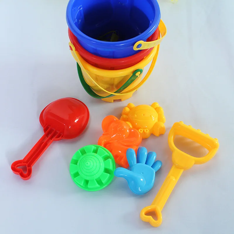Children Outdoor Toy Large Beach Bucket 7 Piece Set With Tool Shovel Rake Beach Toys Parent-child Interactive Toy Gift 2