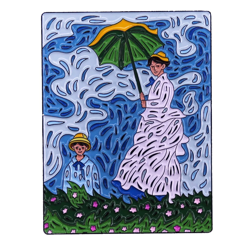 

A2478 Art The woman holding an umbrella and her son Enamel Pins Brooches Clothes Backpack Lapel Badges Jewelry Accessories Gifts