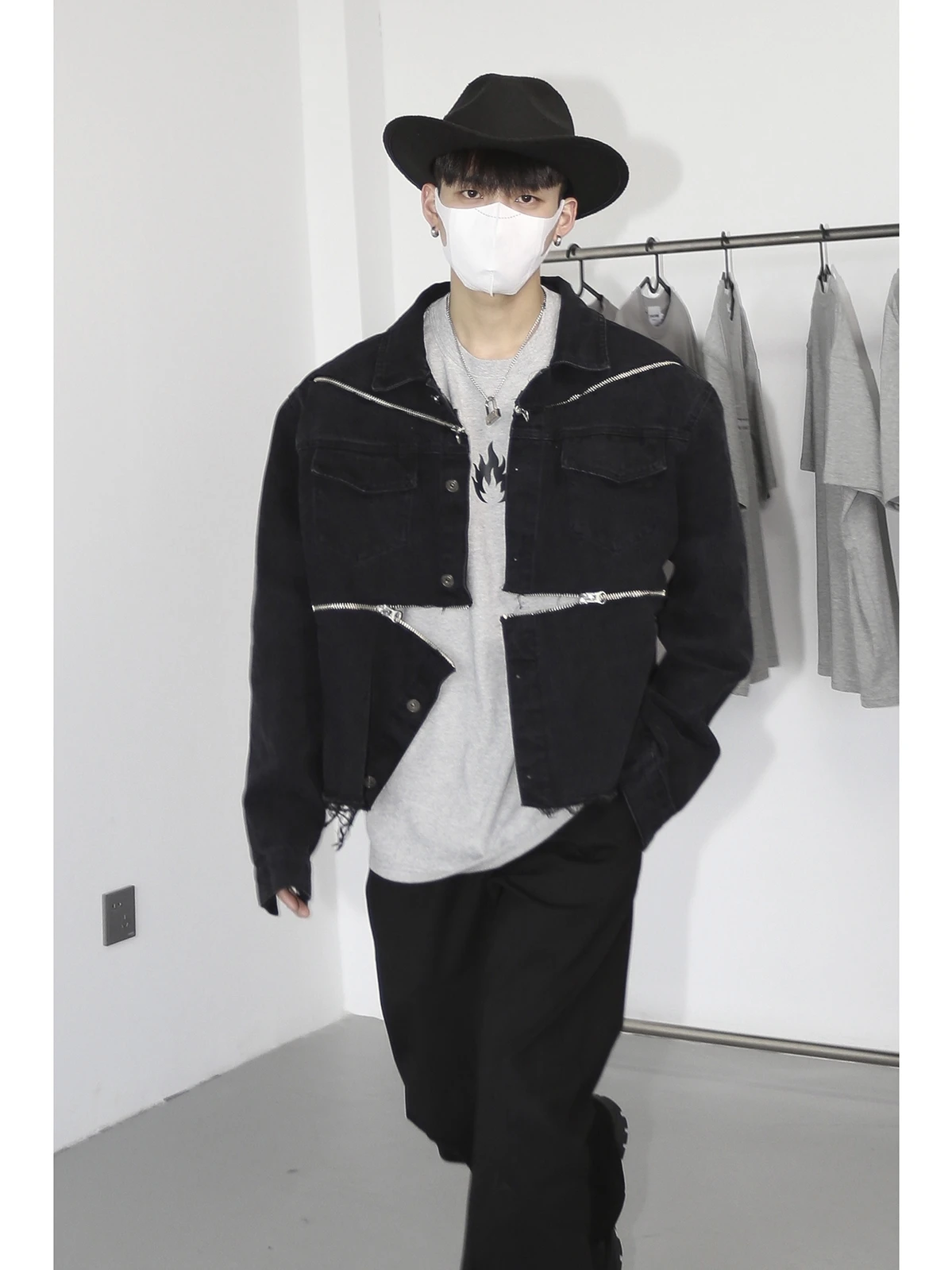 

European streetwear zippers patchwork Denim Jacket Coats motorcycle racing jacket techwear men clothing jaqueta masculina