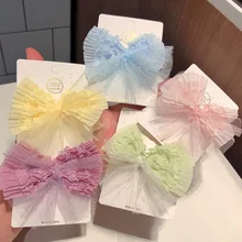 

New Mesh Bow Hairpin Korean Version of High-end Cute Princess Macaron Color Side Clip for Children's Fashion Hair Accessories