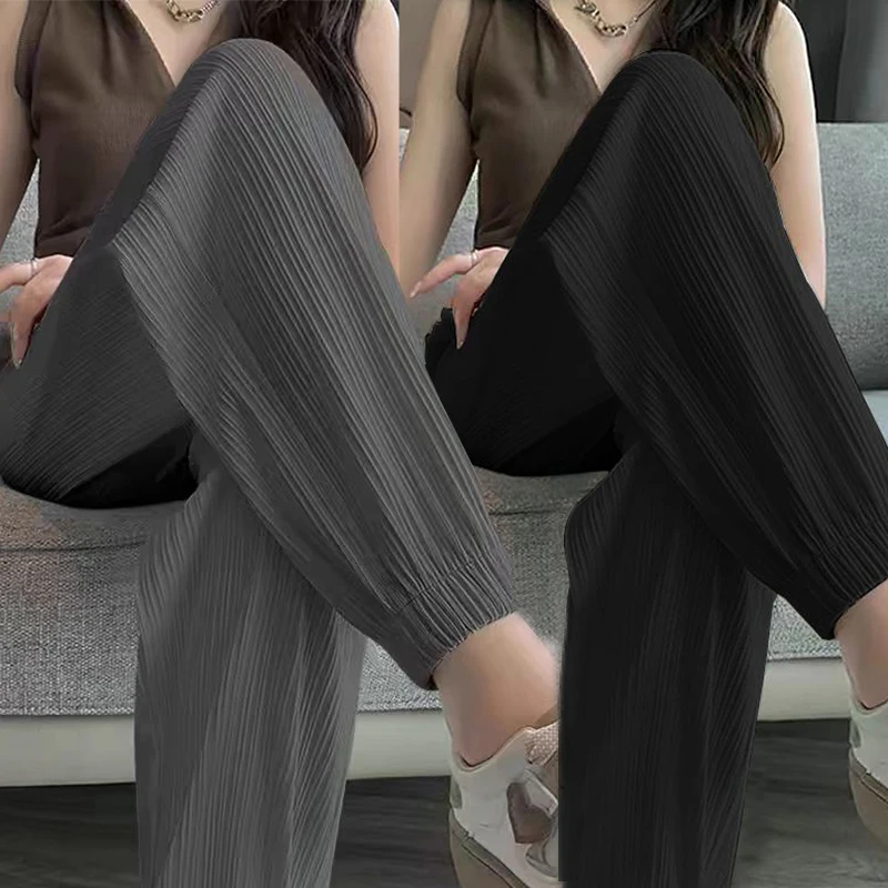 Casual Street Sweet Autumn New Basics Ice Silk Pants Lantern Pants Solid Color Elastic Women's Sports Pants and Ankle Pants