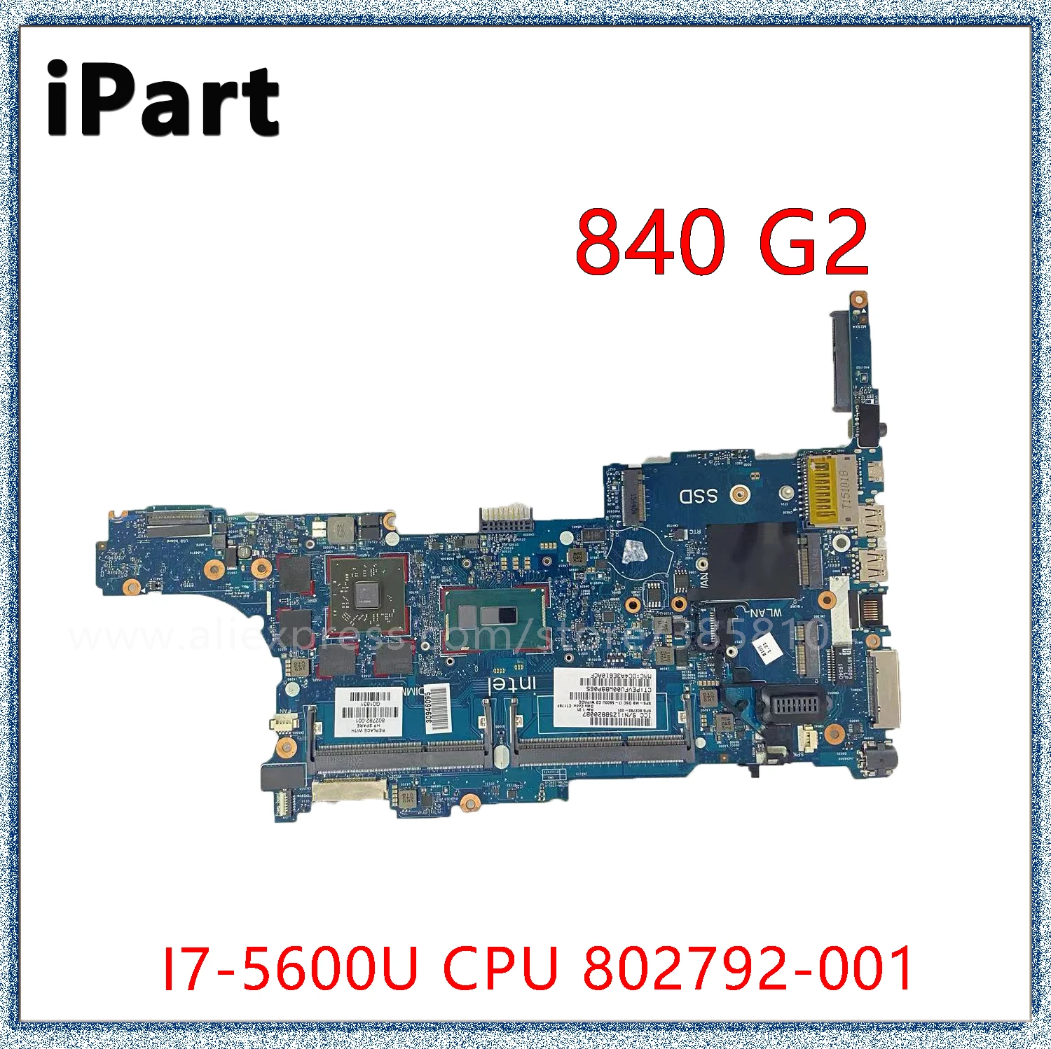 

For HP EliteBook 840 G2 850 G2 Laptop Motherboard With I7-5600U CPU 802792-001 6050A2637901-MB-A02