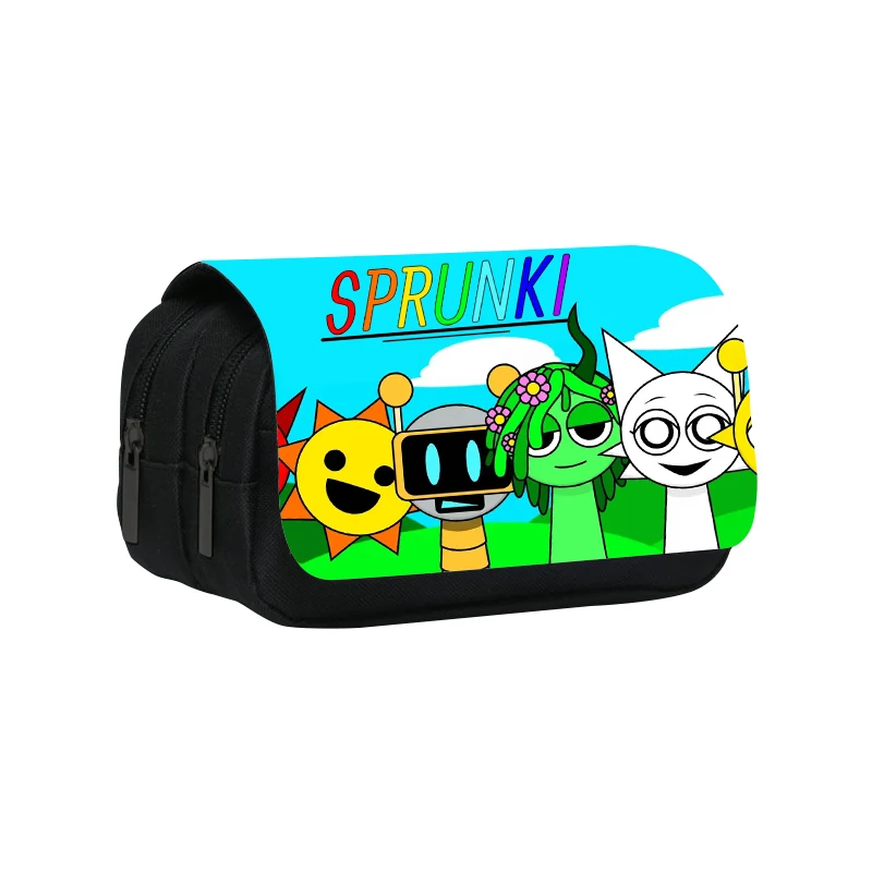 Pencil Bag Sprunki Cartoon Double-Layer Pencil Case 22cm/8.7inch School Pen Bag For Student Large Storage Students Pencil Box School Gift