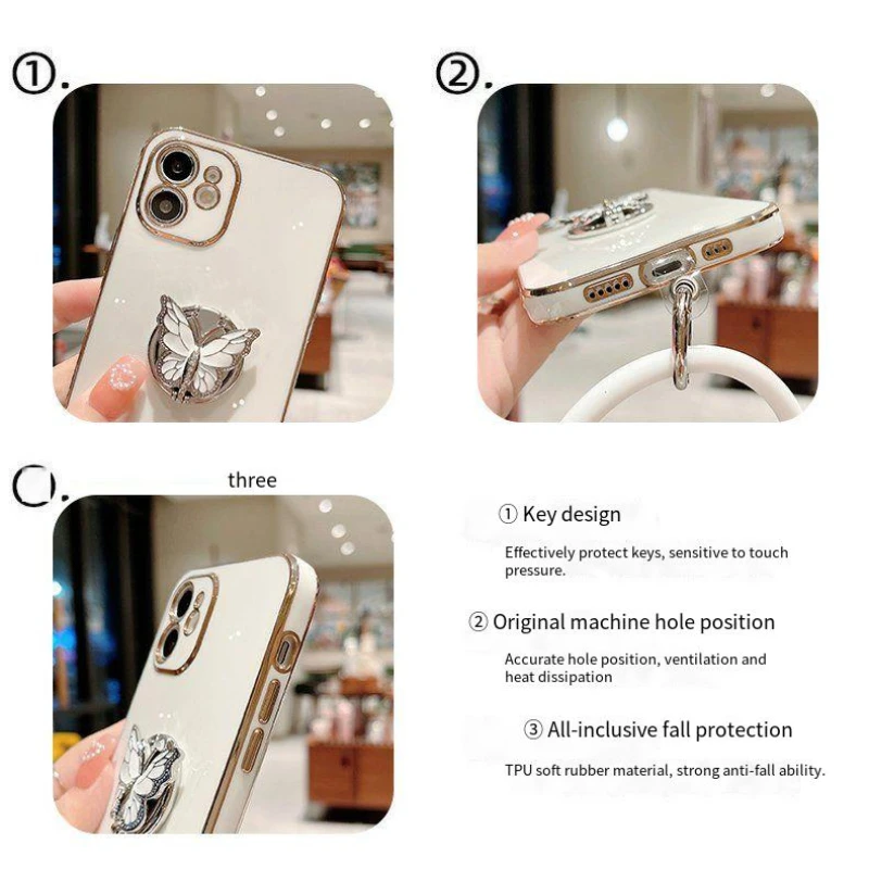 3D Butterfly Ring Phone Holder Plating Case for Huawei Mate 50 40