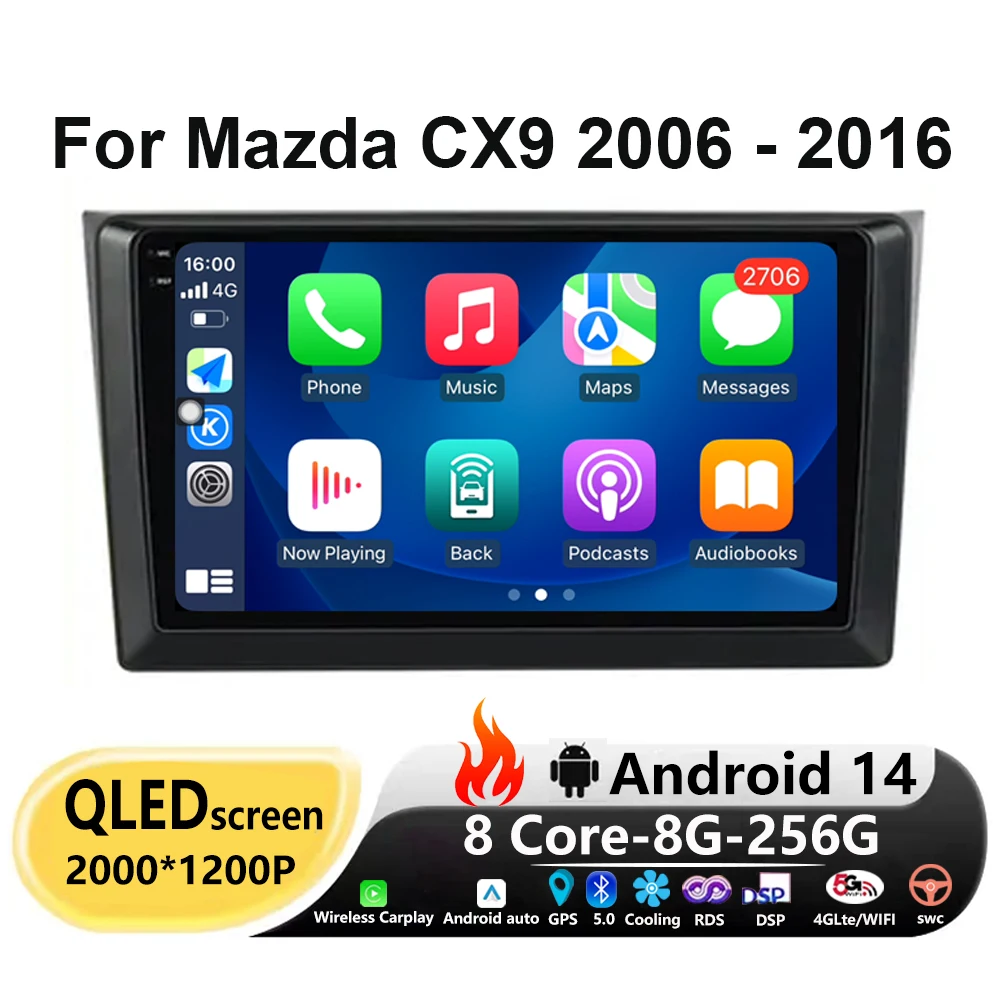 

Автомобильное головное устройство Carplay Android 14 для Mazda CX9 2006 - 2016 мультимедийный видеоплеер навигация GPS автомобильное радио DSP экран QLED BT