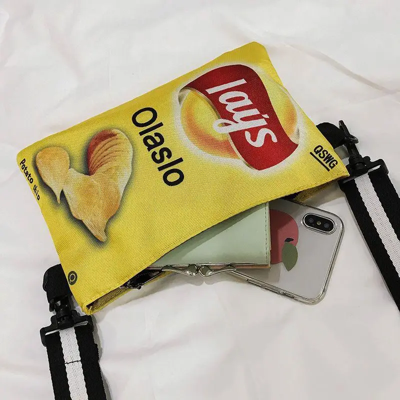 Potato Chip Snack Pattern Crossbody Bag, Women's Version Small Single Shoulder Bag, Funny Envelope Bag for Women Girls Phone Bag