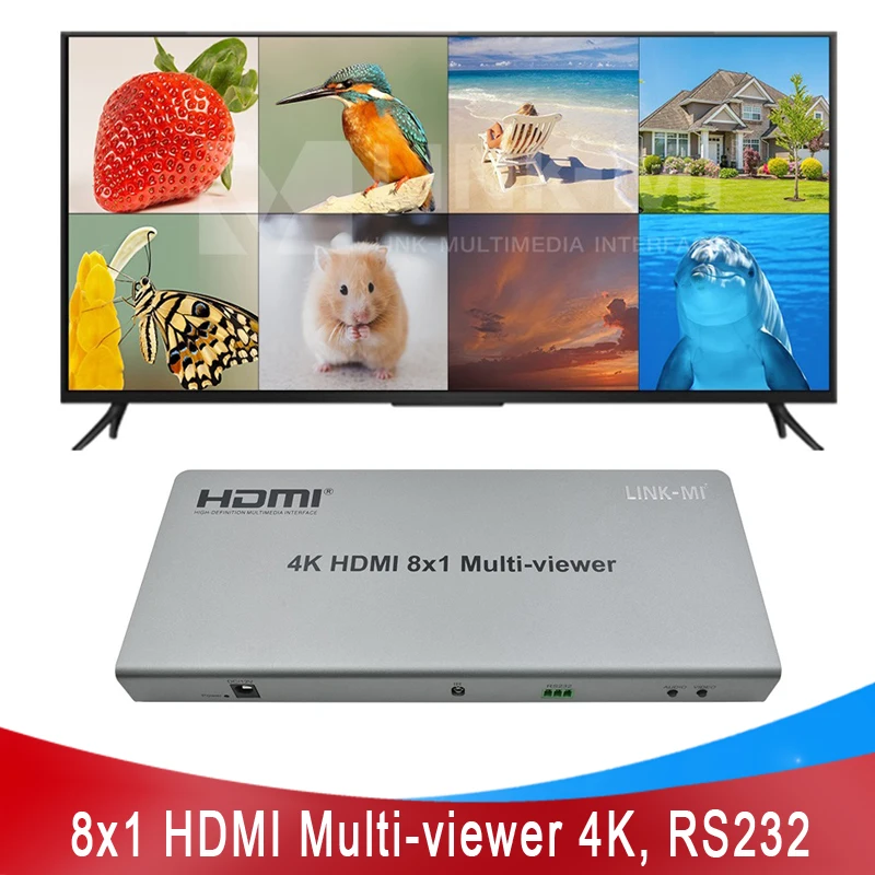 LINK-MI 4K30Hz 8x1 HDMI 멀티 뷰어 지원 원활한 스위칭, RS232 제어, 1080p, 오디오 및 비디오 Superposition 포함