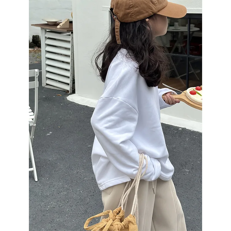 여아용 긴팔 블라우스, 한국 패션 스타일, 플리스, 기본 단색, 심플, 캐주얼, 아동복, 가을, 겨울, 탑 2023 신상