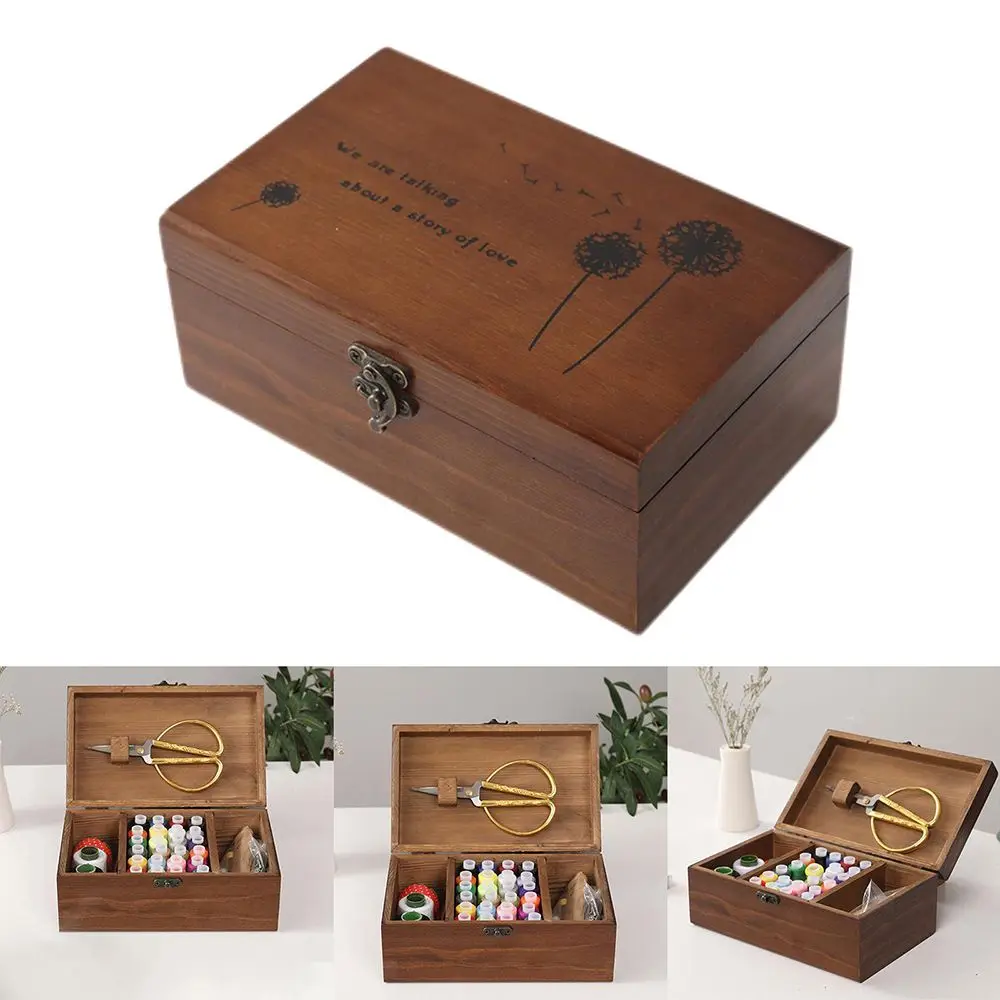Household Empty Wooden Sewing Box Needle Thread Storage Case Organizer DIY Sewing Kit Tools sewing storage box sewing thread box