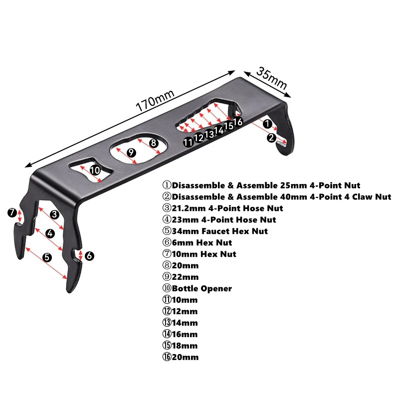 מפתח אינסטלציה רב תכליתי לברזי כיור, בעל ראש כפול, להתקנה והסרה של ברזים, מתאים לחדרי אמבטיה ומטבחים, מפתח צינורות.