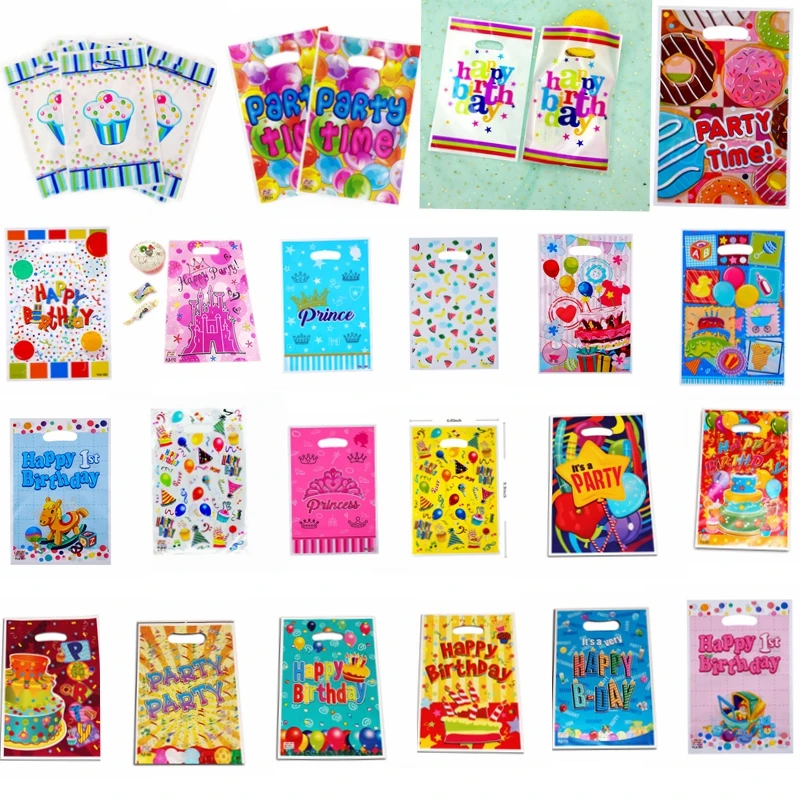 Description Picture 2 of item10-50pcs Printed Gift Bags Polka Dots Plastic Candy Bag Child Party Loot Bags Boy Girl Kids Birthday Party Favors Supplies Decor