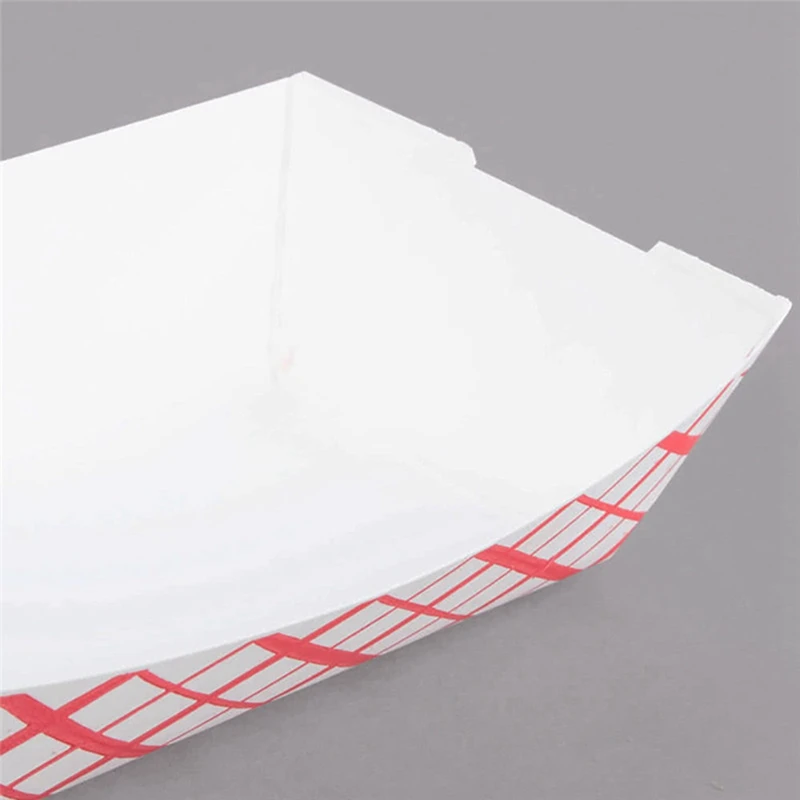 100Pc Paper Food Trays Disposable-Red & White Checkered Leak Proof Paper Food Boats-Trays For