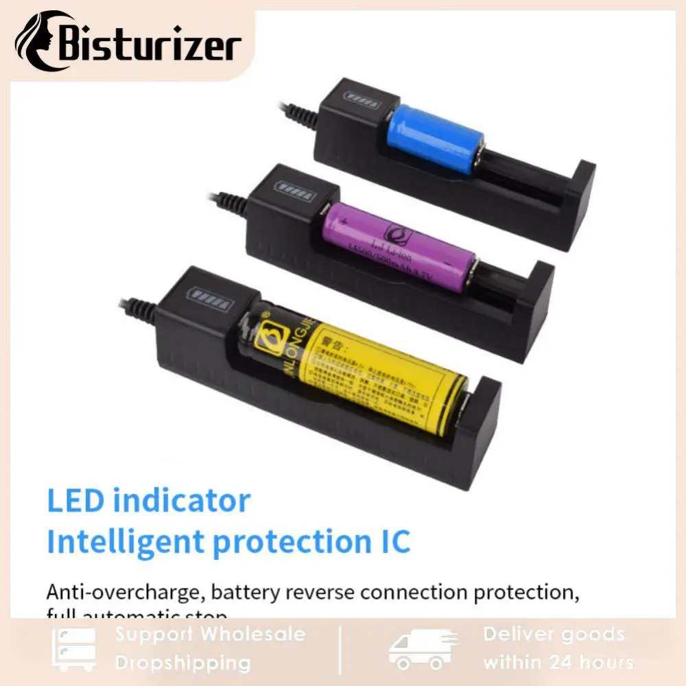 

Usb Battery Charger 18650 Universal Smart 1 Slot Charger Lithium Batteries Charging Adapter With Indicator Light Accessory