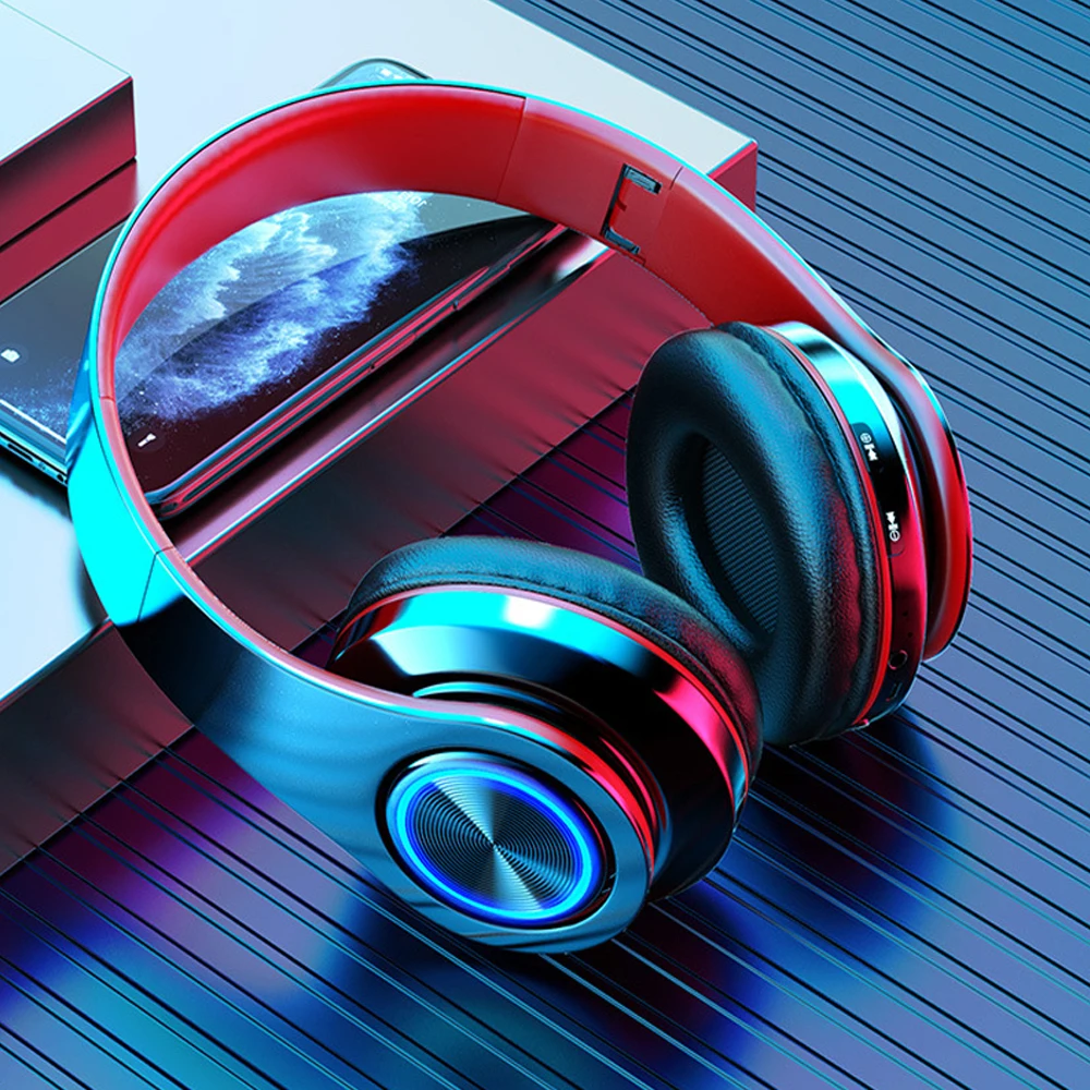 

China B39 Wireless Headset Bluetooth 5.0 Colorful LED Bass Stereo Wireless Headphones Ovear Ear Support TF-Card Noise Cancelling