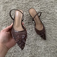 2026 String Bead Mesh Embroider Slingback High Heels Women Sexy Pointed Toe Heeled Sandals Summer Elegant Luxury Designer Shoes - Image 5