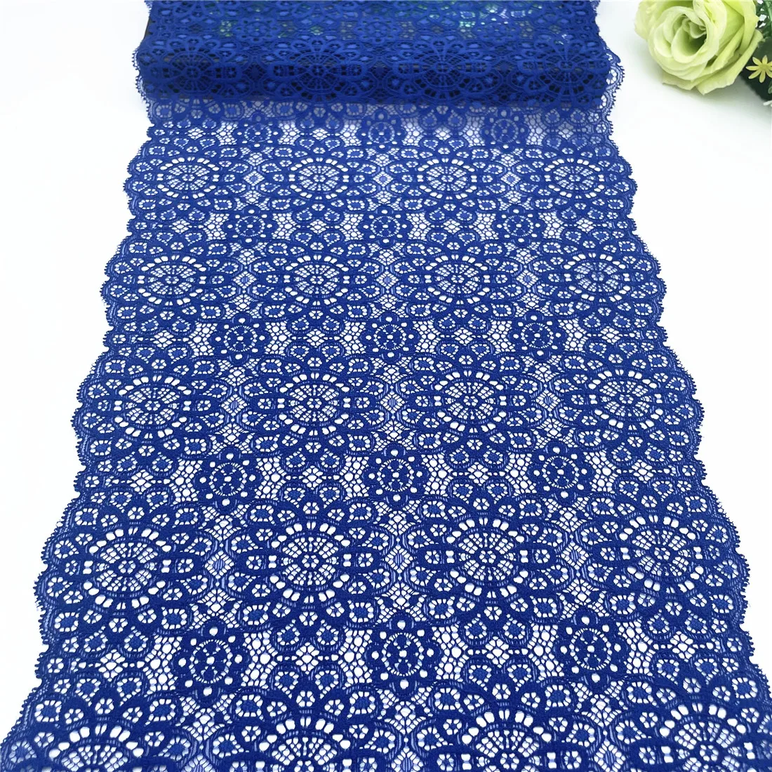 3y/lot Width 26cm Klein Blue Elastic Stretch Lace Trims For Clothing Accessories Dress Sewing Applique Costume Lace Fabric 1