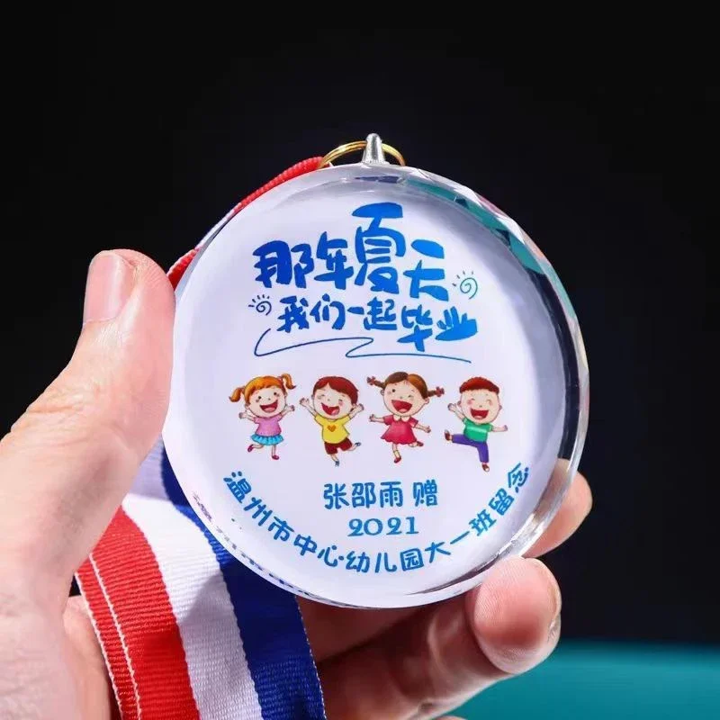Description Picture 5 of itemCrystal Glass Medals Sport Souvenirs Honor Medal School Competition for Children Free Customized Printed Engraved Logo Award