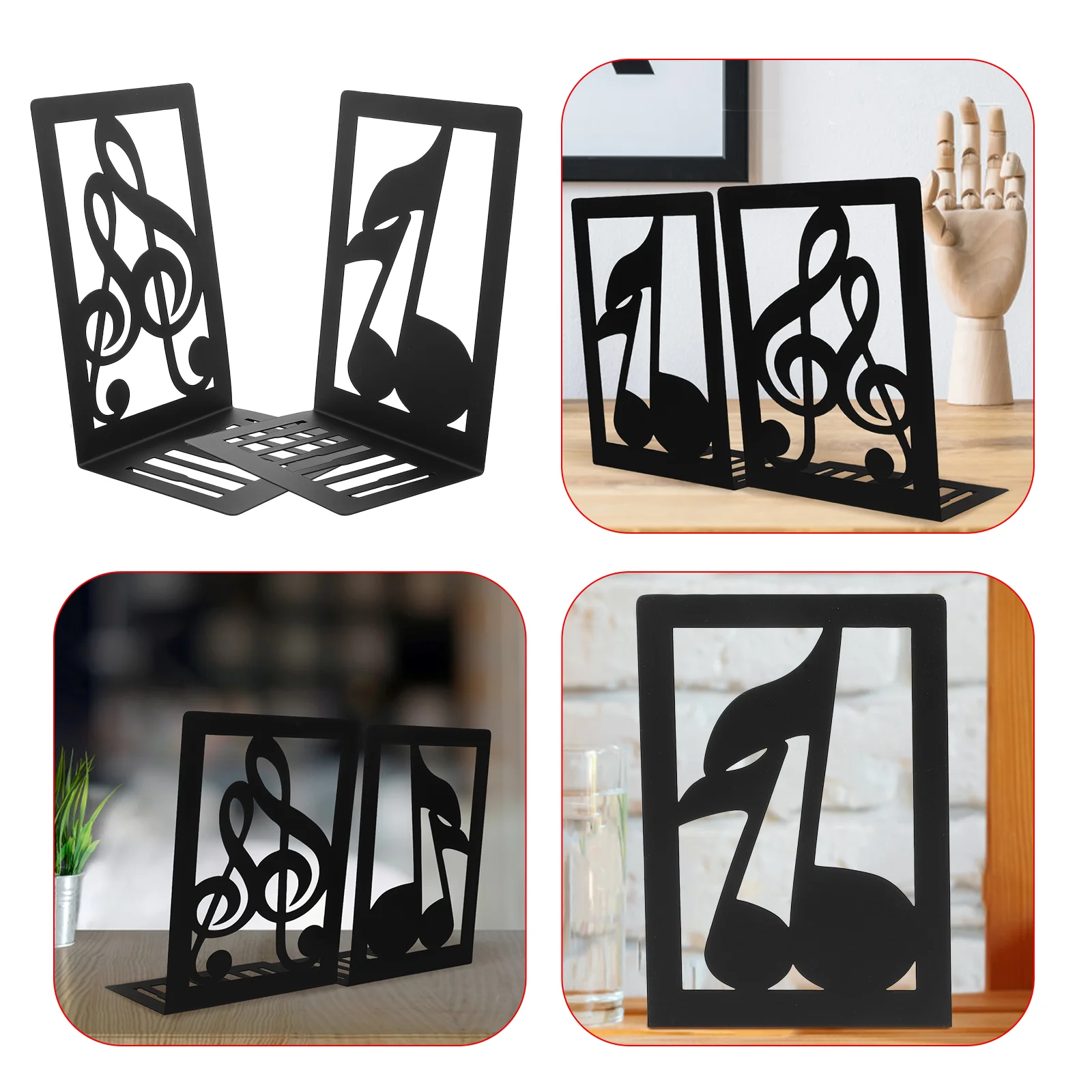 

2 Pcs Bookends Bookshelf Iron Musical Note Desktop Metal Holders Multifunction Reading Organizer Shaped Convenient Office