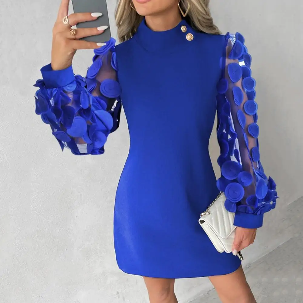 

Sequin Splicing Dress Sequin Long Sleeve Party Dress with Tight Waist Half-high Collar for Fall Winter Women's Fashion Women