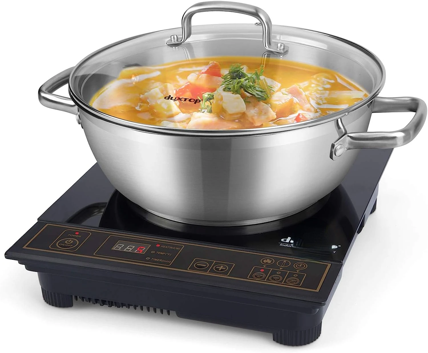 

Portable Induction Cooktop, Countertop Burner Included 5.7 Quarts Professional Stainless Steel Cooking Pot with Lid, Heavy -bond