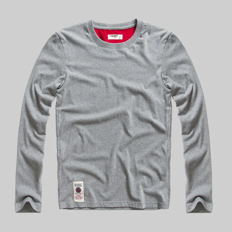 

Men Solid Color 100% Cotton O-Neck Tops Spring Long Sleeve T-Shirts Plus Size High Quality T Shirt for Men Streetwear T Shirt