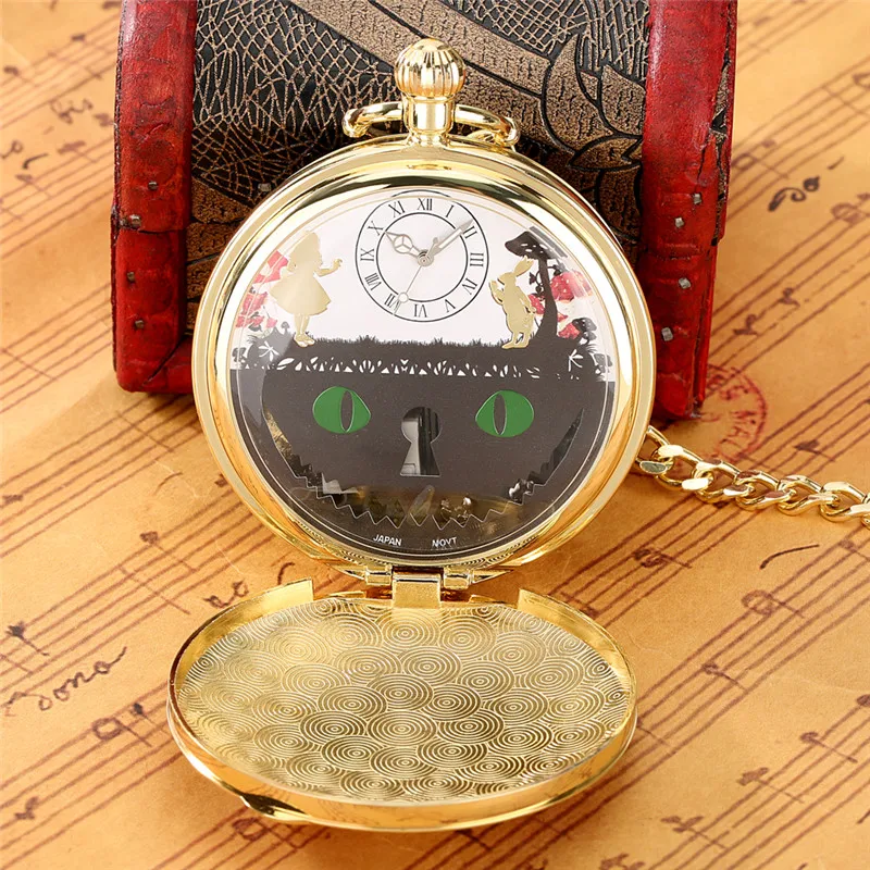 Vintage Style Pocket Watch with Song Men Women Musical Quartz Analog Clock Golden Rabbit with Trumpet Necklace Pendant Chain