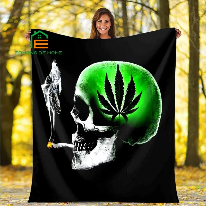 

Creative Weed Skull Throw Blanket Warm Blanket for Home, Picnic, Travel, Plane, Office and For Adults, Kids 5 Sizes