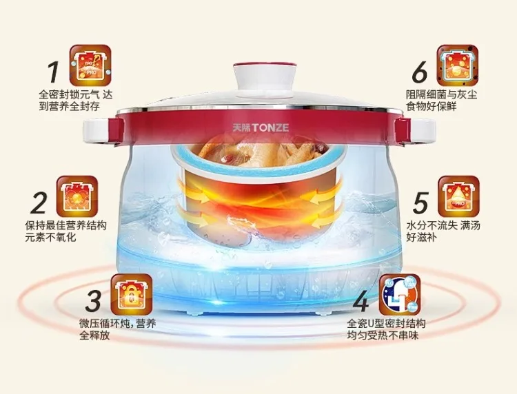 Description Picture 4 of item220V Automatic Ceramic Electric Stew Pot Large Capacity Double Ceramic Slow Cooker for Home Soup Making