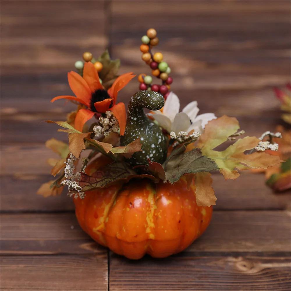 Autumn Harvest Artificial Pumpkin Sunflower Ornament Realistic Flower Simulation Decoration Party Fall Home Window Decor Props artificial plant flowers artificial plant flower artificial pumpkin decoration