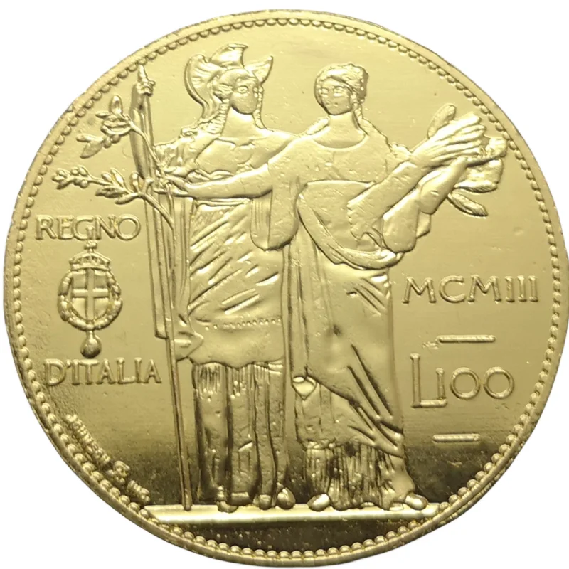 1903 Italia 100 Lire-Vittorio Emanuele Iii Oro Copia Coin