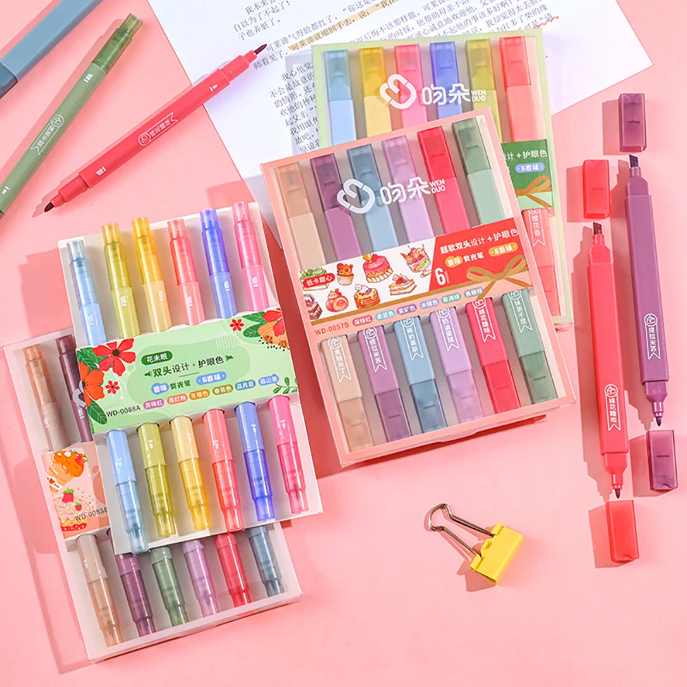마킹, 낙서, 아트 드로잉, 학교 사무용품 문구용 더블 헤드 향기 형광펜 세트 6 개/묶음