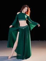 Costumes de danse du ventre pour femmes, haut + jupe, manches longues, vêtements de danse, ensemble de vêtements d'entraînement, tenues de danse 3