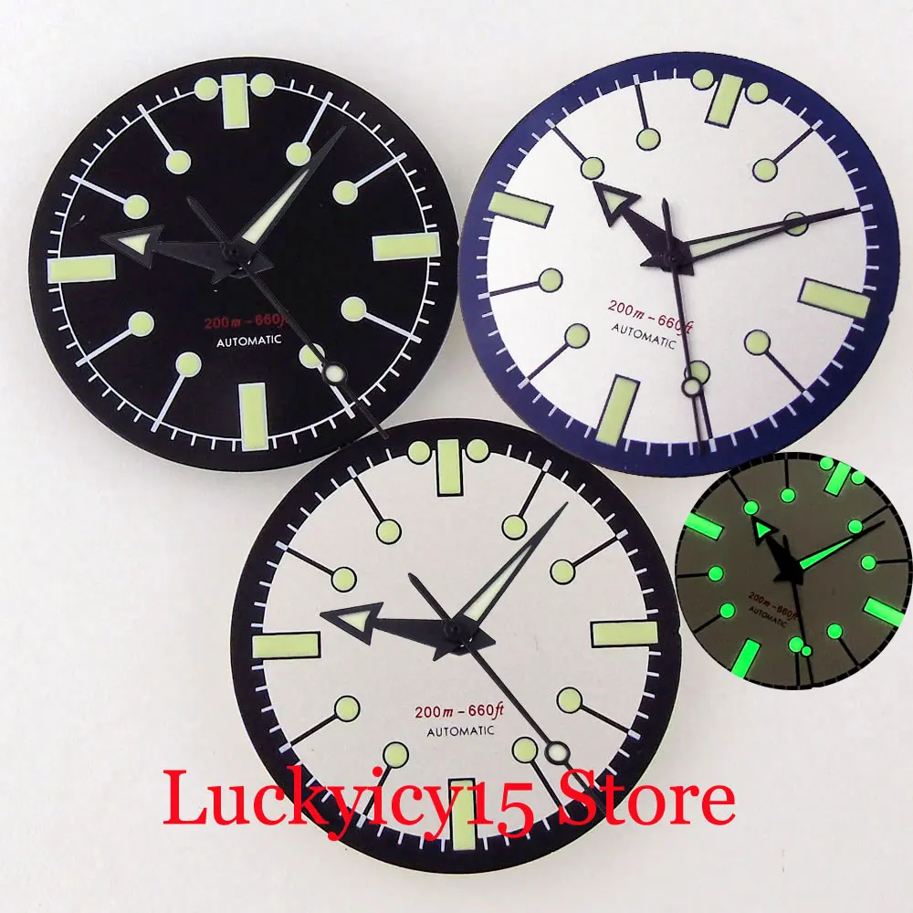 

31mm Sterile Blue/Red/White/Black Watch Men Dial HandS Set Green Luminous Fit For NH35A NH36A SKX 007 SRP ETA2824 PT5000 ST2130