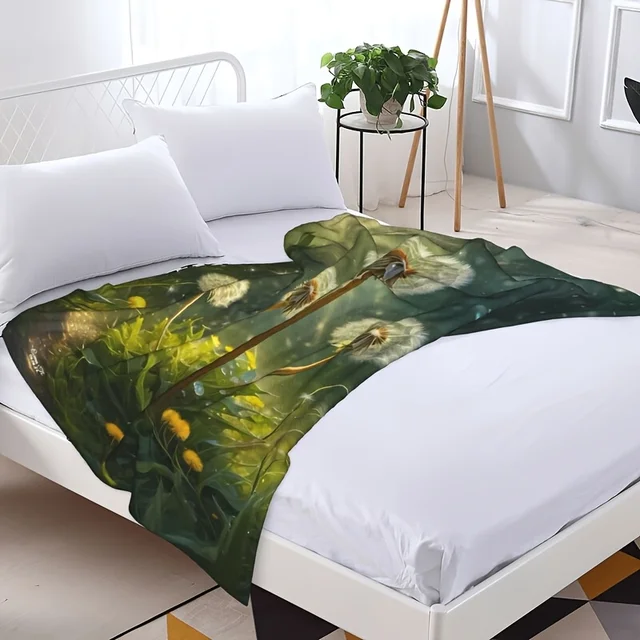 Charming dandelion printed flannel blanket - designed with vibrant natural inspiration and a starry sky background under the sun 5