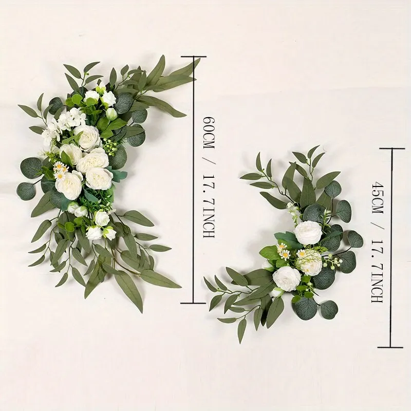 2 Pcs Artificial Wedding Arch Flowers Kit Wedding Flowers Garlands Silk Peony Flower Swag Welcome Sign Floral for Ceremony Party