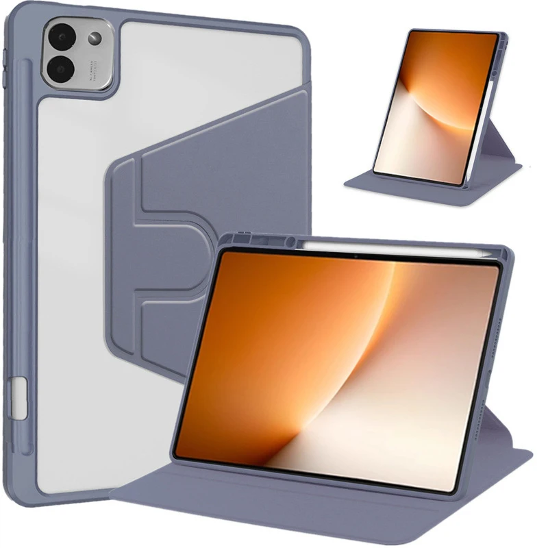 Rotating 13.3-inch Tablet Case with Pencil Holder and Acrylic Back