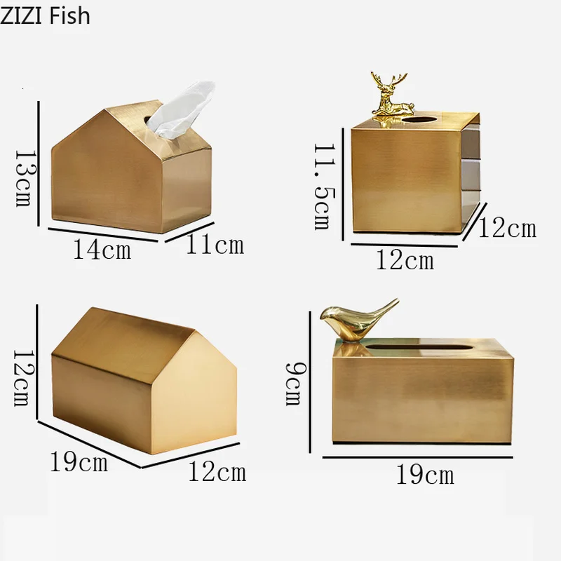 European Luxury Brass Color Tissue Box Creative Geometric Animal Seat Type Storage Tissue Canister Living Room Modern Home Decor images - 6